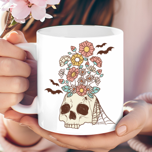 Skull with flowers mug