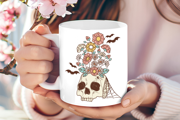 Skull with flowers mug