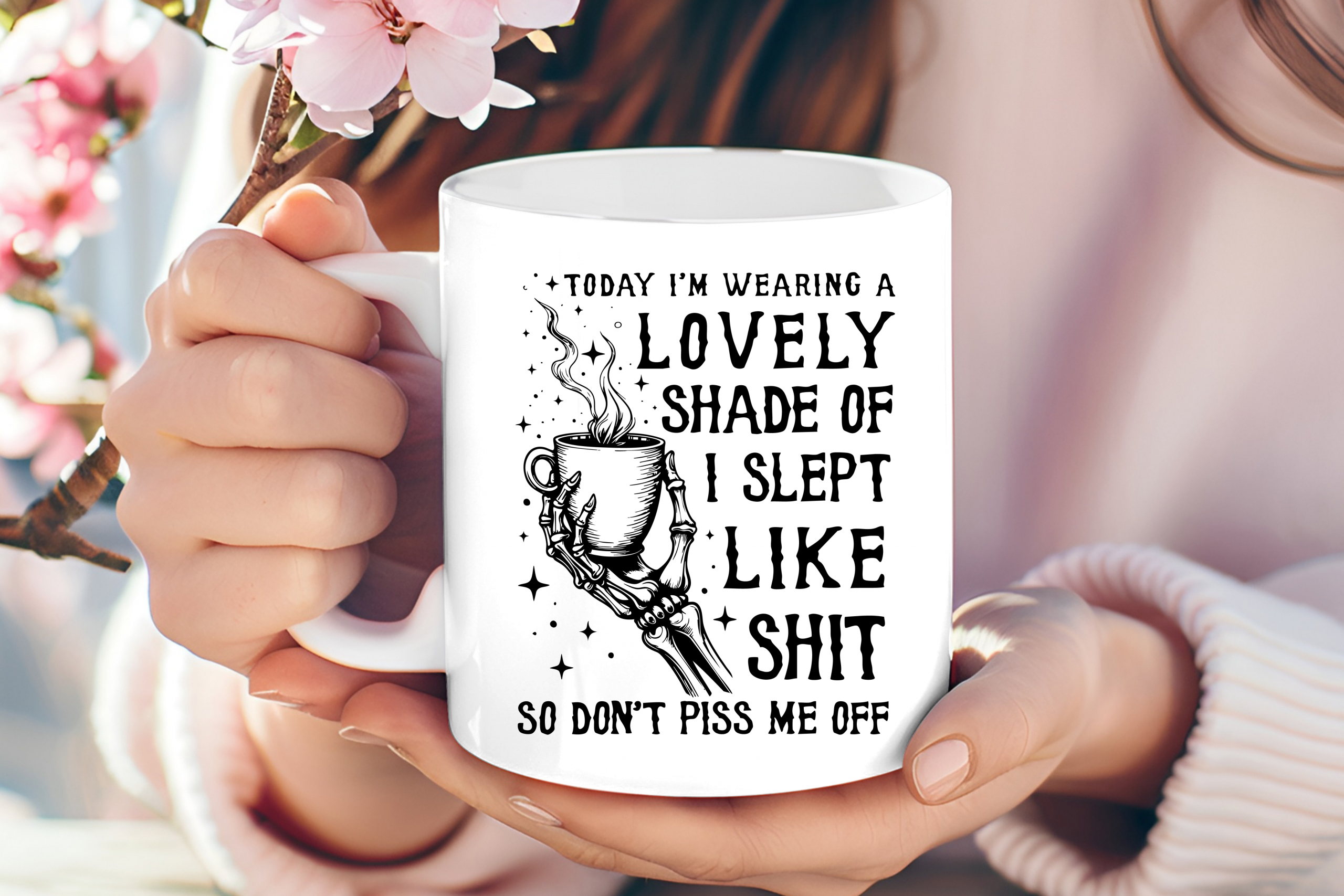 "I Slept Like Sh*t" Skeleton Hand mug