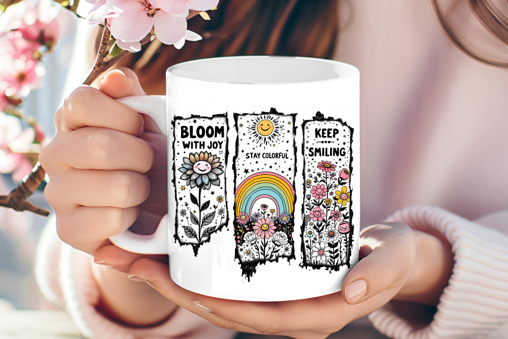 "Bloom With Joy" positive affirmation mug