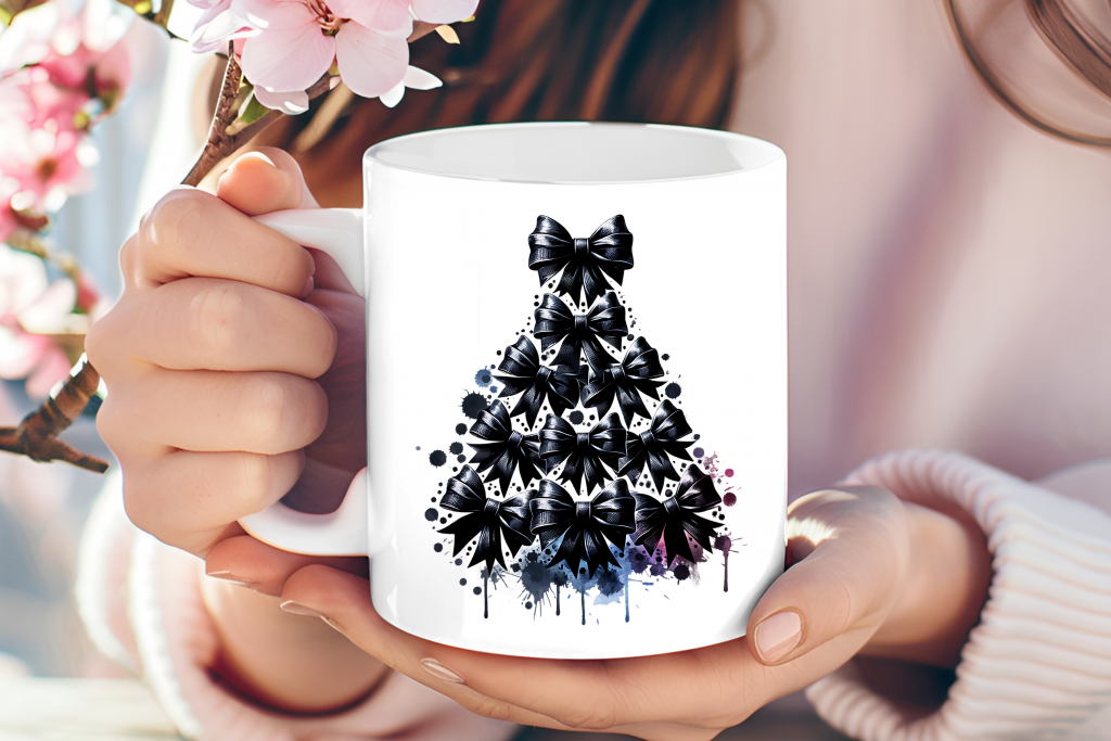 Black Bow Christmas Tree mug