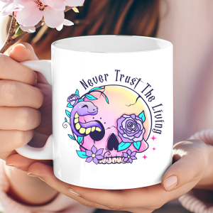 "Never Trust The Living" skull and serpent mug