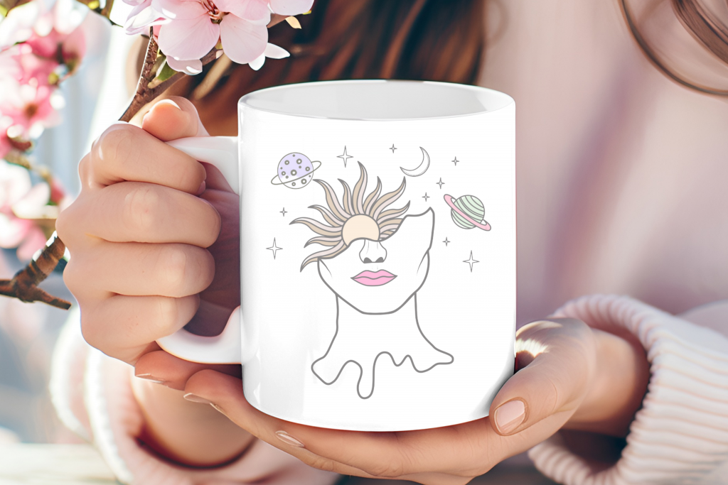 Cosmic Goddess line-art mug
