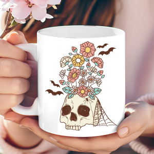 Floral Skull & Gothic Bats Mug