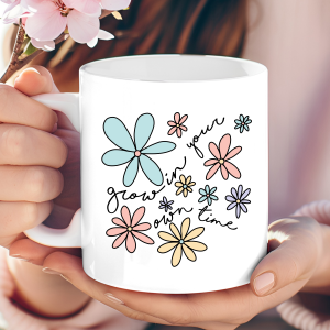 "Grow in Your Own Time" Minimalist Floral Mug