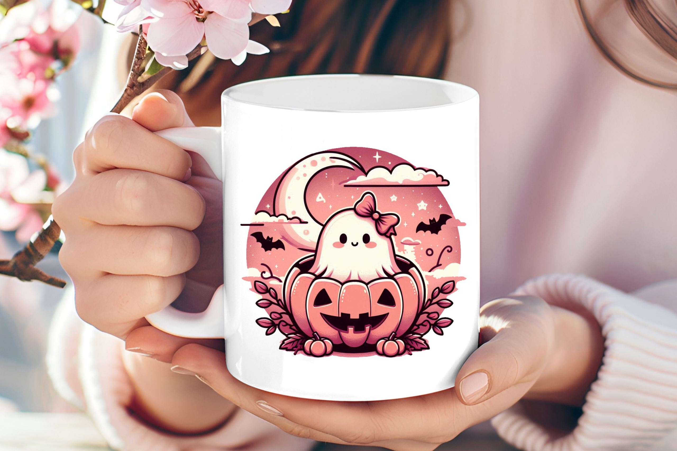 Spooky-Cute Pumpkin Ghost Mug