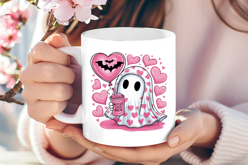 "Witch's Cold Brew" Heart Ghost Mug