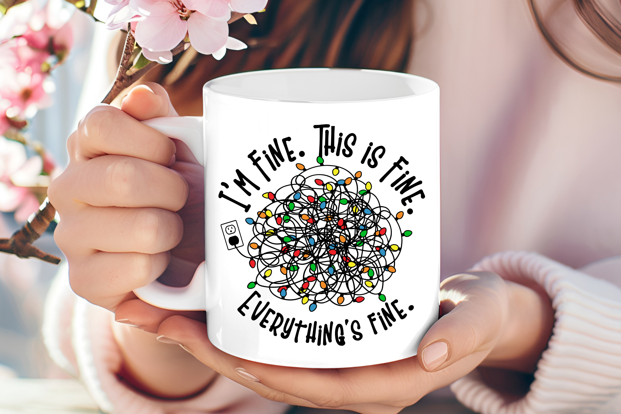 "Everything's Fine" tangled lights mug
