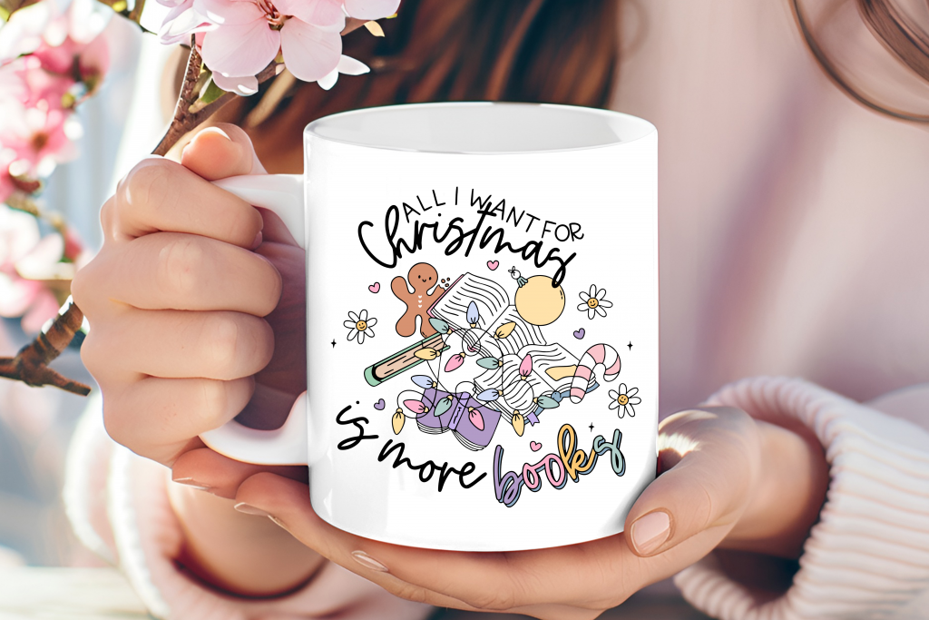 "All I Want for Christmas is More Books" literary holiday mug