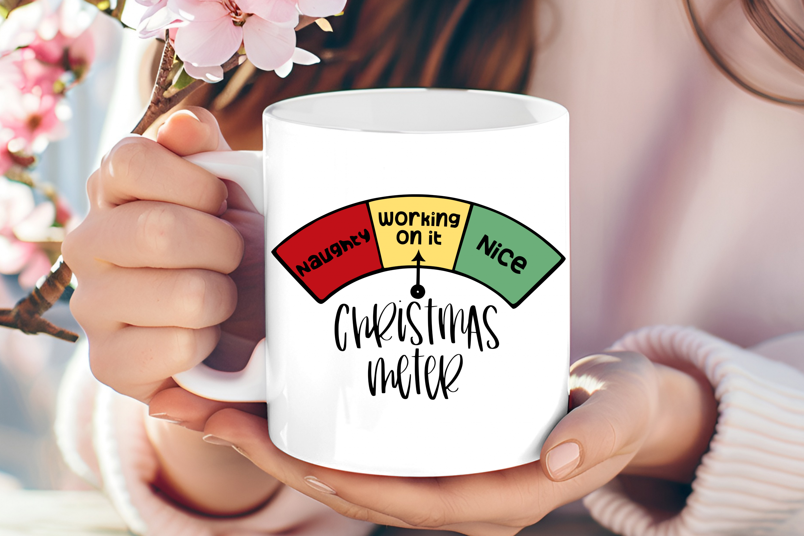 "Christmas Meter" humorous holiday mug