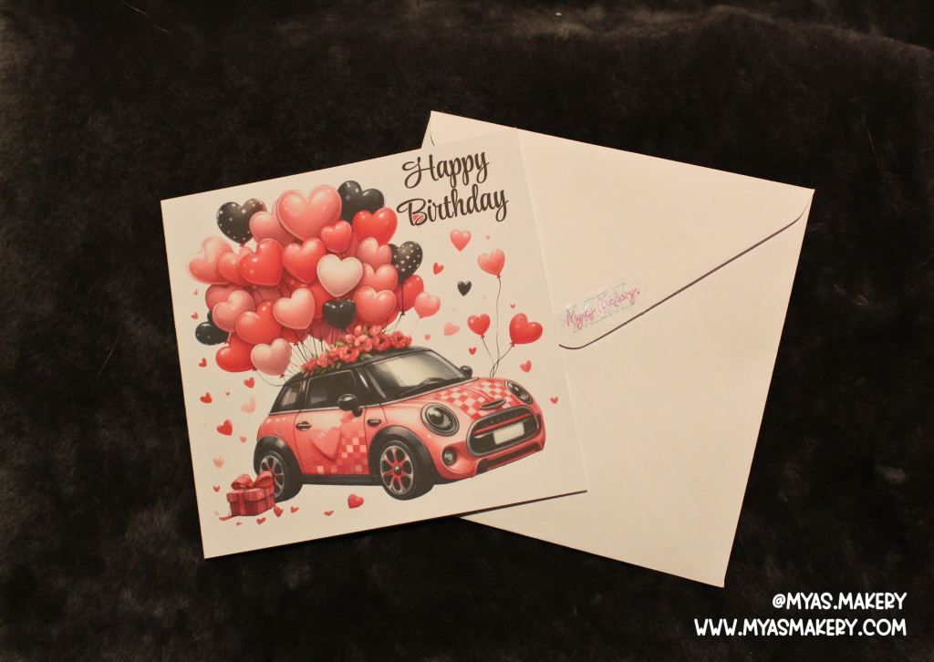 Birthday Love Ride – Whimsical Car & Balloons Card