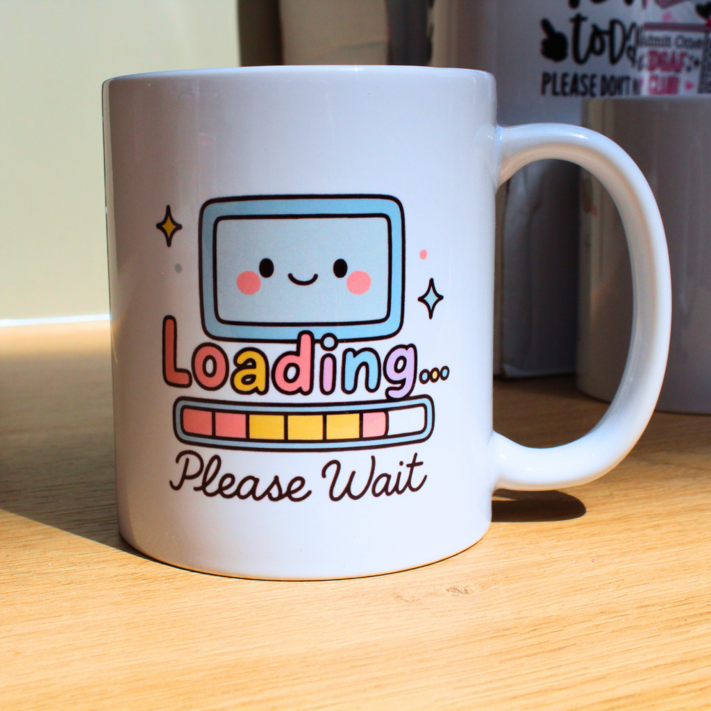 "Loading... Please Wait" Kawaii Computer Mug