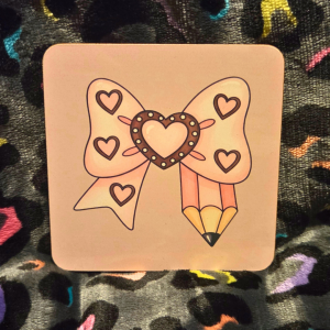 Heart Bow & Pencil Illustration Hardtop Coaster