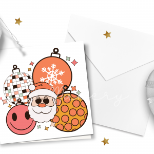 Cool Santa & Retro Baubles Christmas Card