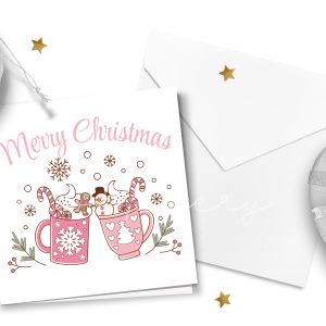 Whimsical Pink Christmas Cocoa Card