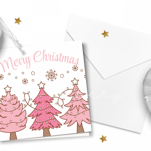 "Merry Christmas" Pastel Pink Trees Greeting Card