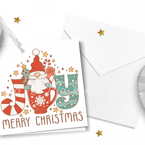 "JOY" Santa Gnome Cocoa Mug Christmas Card