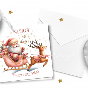 "Sleigh All Day" Pink Vintage Santa Card