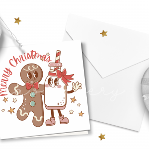 Merry Christmas Gingerbread & Milk Retro Greeting Card