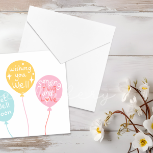"Sending Hugs and Love" Pastel Balloon Get Well Soon Card