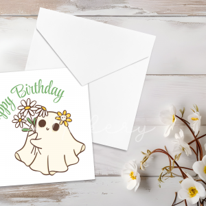 Adorable "Happy Birthday" Ghost Greeting Card
