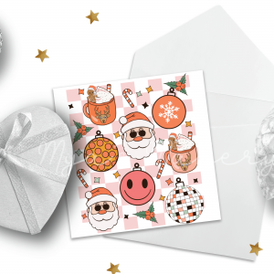 Pink Checkered Retro Christmas Card