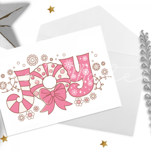 "Joy" Pink Wreath Christmas Card