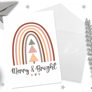 "Merry & Bright" Boho Rainbow Christmas Card