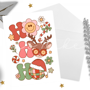 Groovy Retro "Ho Ho Ho" Reindeer Christmas Card
