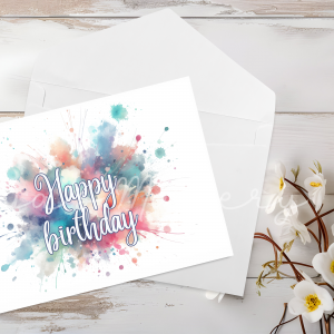 Vibrant Watercolour Splatter Happy Birthday Card