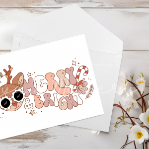 Retro "Merry & Bright" Reindeer Christmas Card