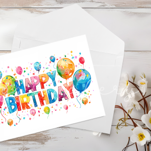 Vibrant Watercolour "Happy Birthday" Balloons Card