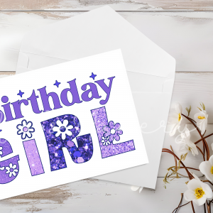 "Birthday Girl" Purple Glitter Greeting Card