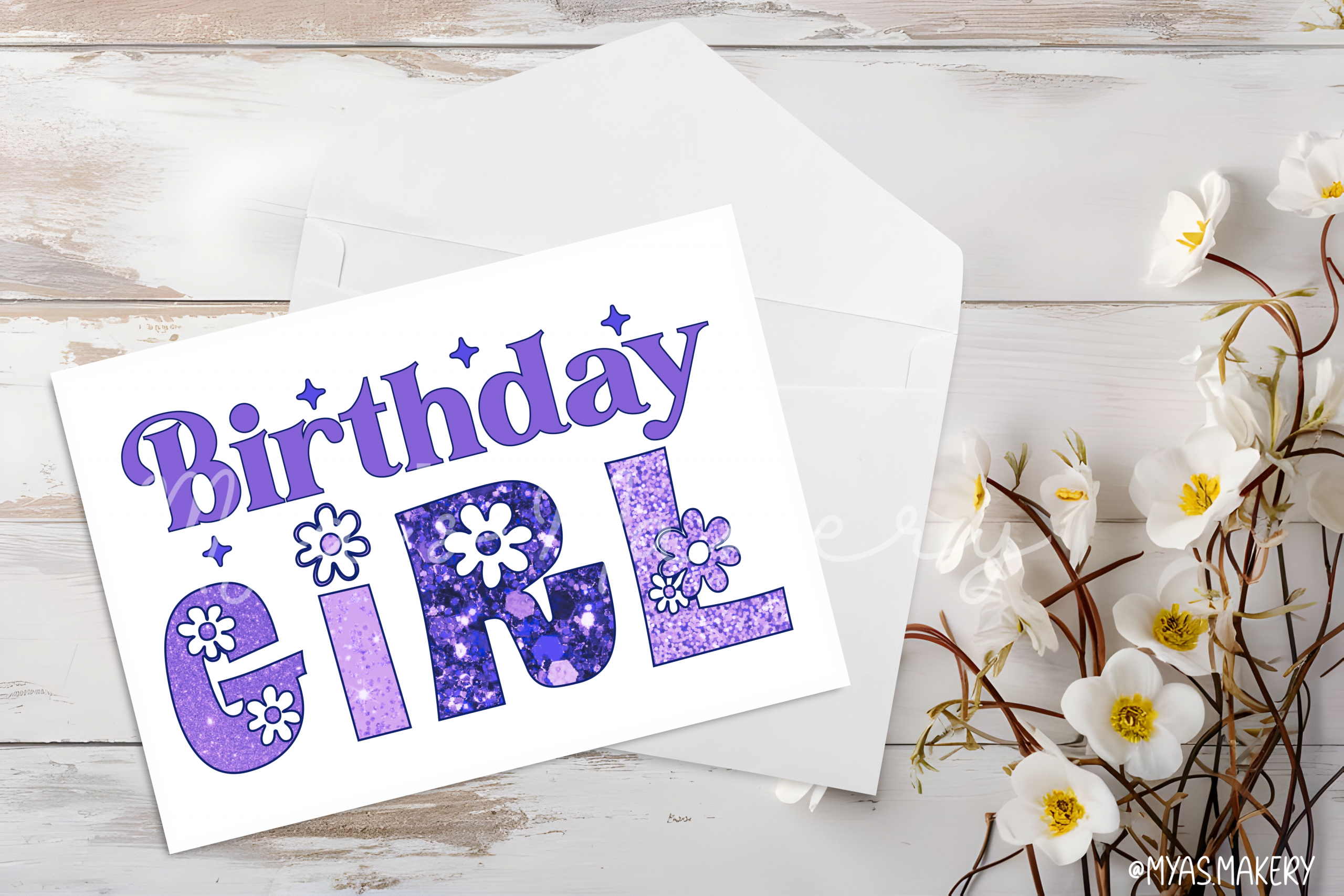 "Birthday Girl" Purple Glitter Greeting Card