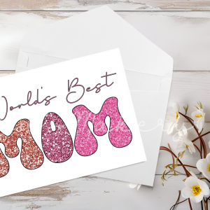 "World's Best Mom" Retro Glitter Greeting Card