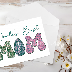 "World's Best Mom" Retro Glitter Greeting Card