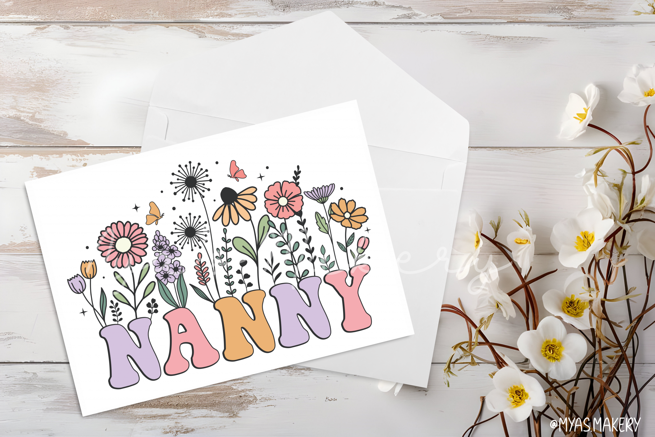 Retro "Nanny" Floral Greeting Card