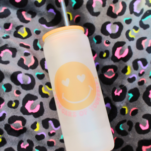 Heart‑Eyes Happy Tumbler 20oz — Take Care Of Yourself Straw Cup
