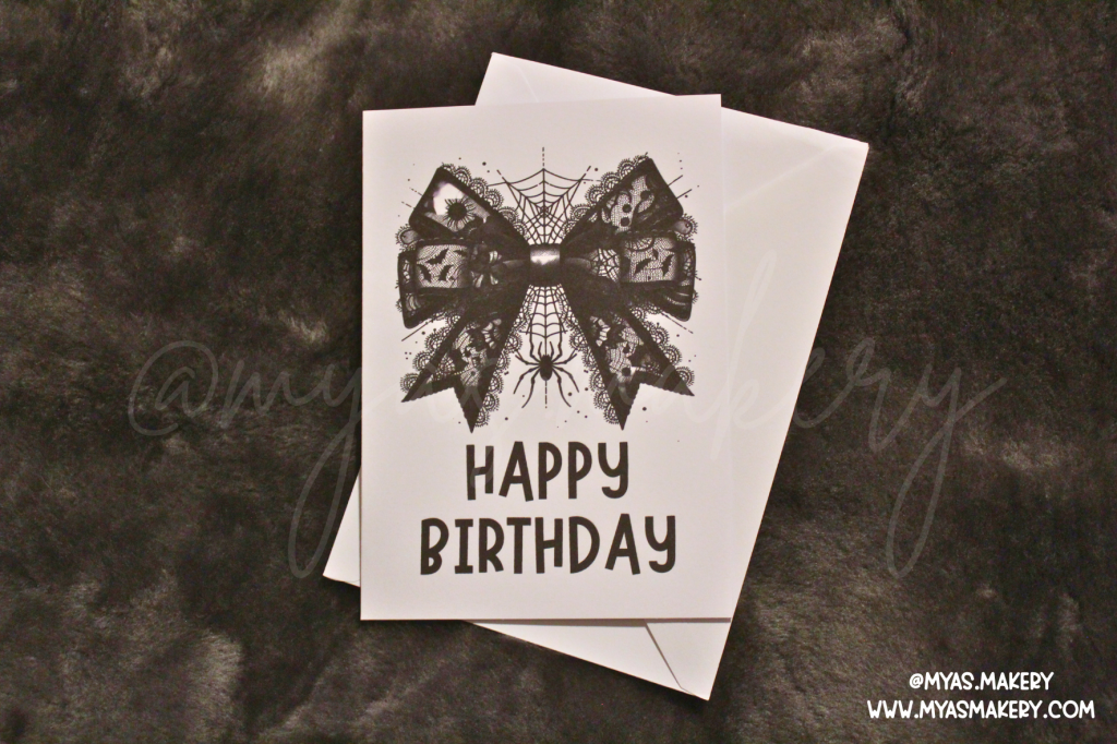 Gothic Lace Bow Birthday Card — Black Spiderweb Aesthetic Alternative Greeting
