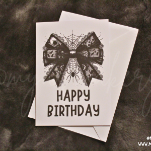 Gothic Lace Bow Birthday Card — Black Spiderweb Aesthetic Alternative Greeting