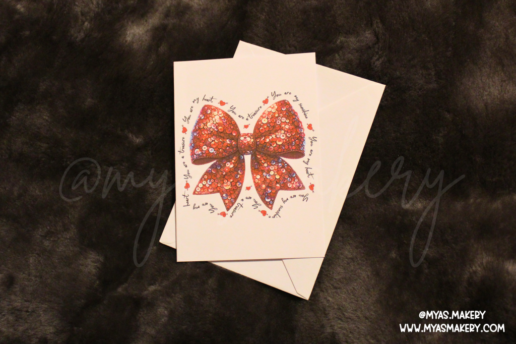 Red Sequin Bow Love Card — “You Are My Sunshine, Heart & Treasure” Romantic Greeting