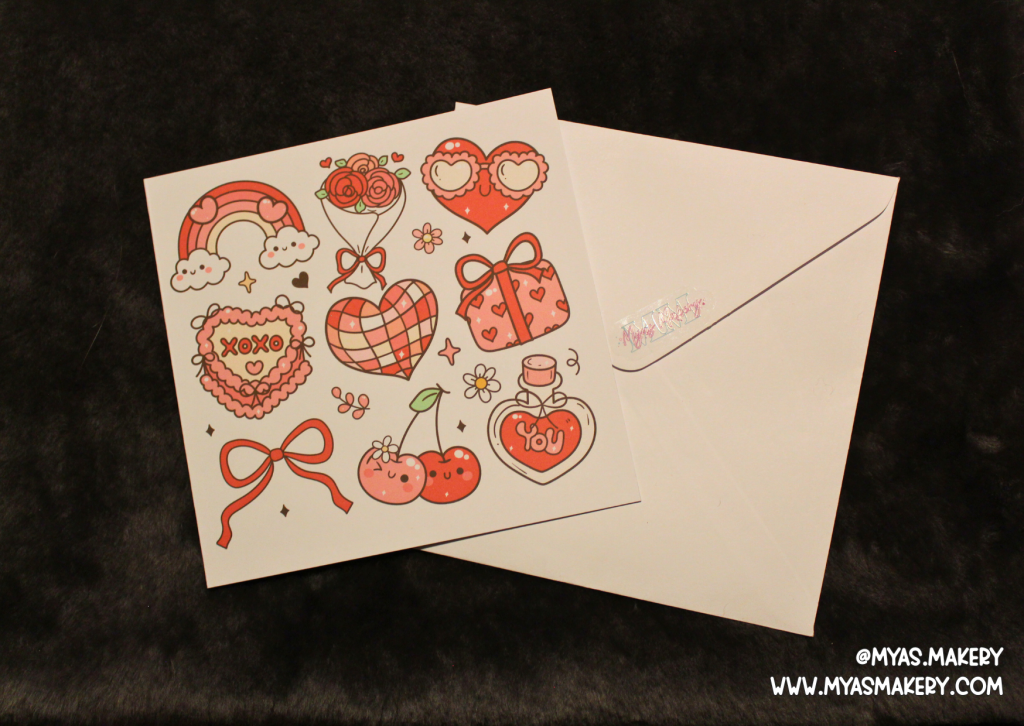 Valentine’s Day Sticker Sheet — Cute Kawaii Hearts, Cherries, Rainbow & Gift Icons