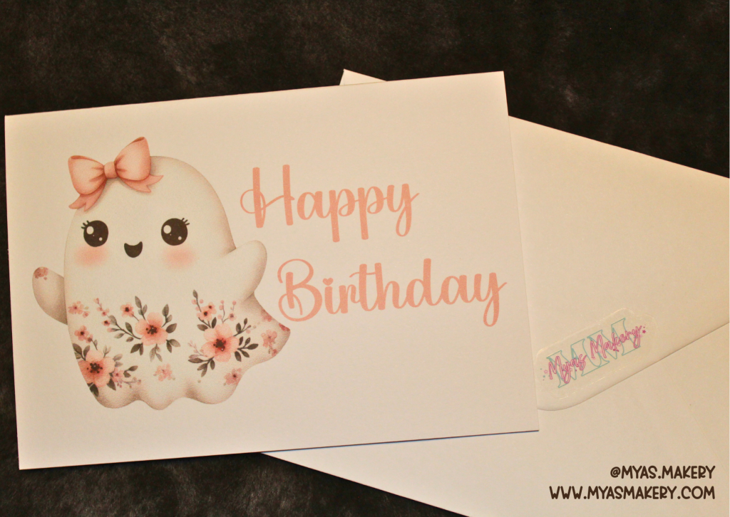 Ghostly Birthday Wishes — Cute Pastel Bow Ghost Greeting Card