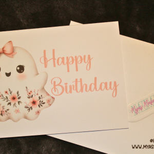 Ghostly Birthday Wishes — Cute Pastel Bow Ghost Greeting Card