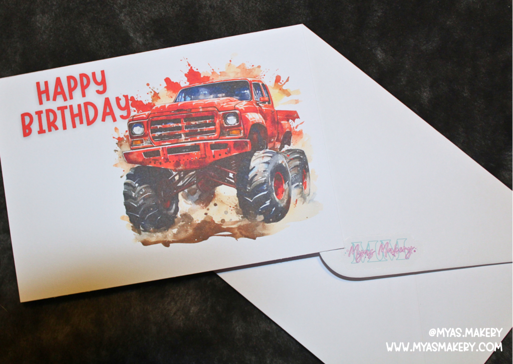 Red Monster Truck Birthday Card — Mud Splash Watercolour Boys’ Birthday Greeting