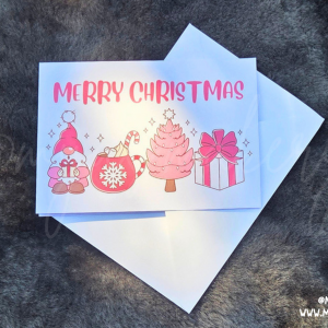 "Merry Christmas" Pink Gnome & Cocoa Card