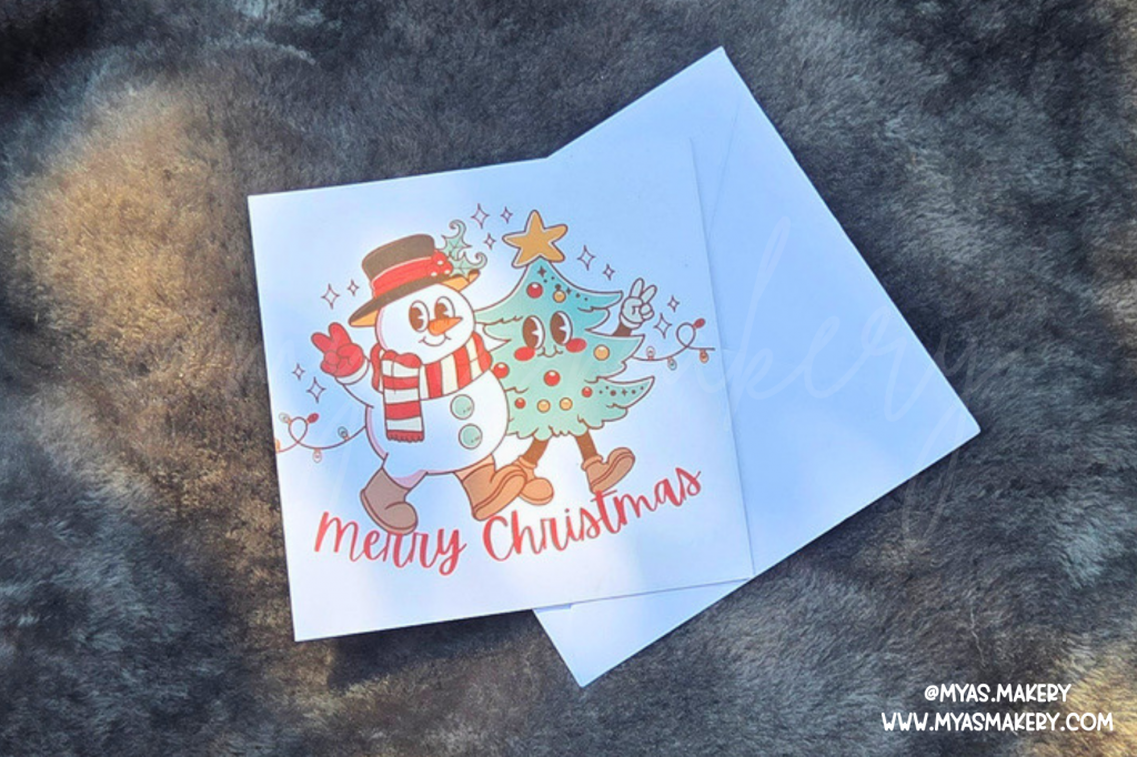 Retro Snowman & Christmas Tree Greeting Card