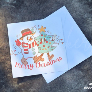 Retro Snowman & Christmas Tree Greeting Card