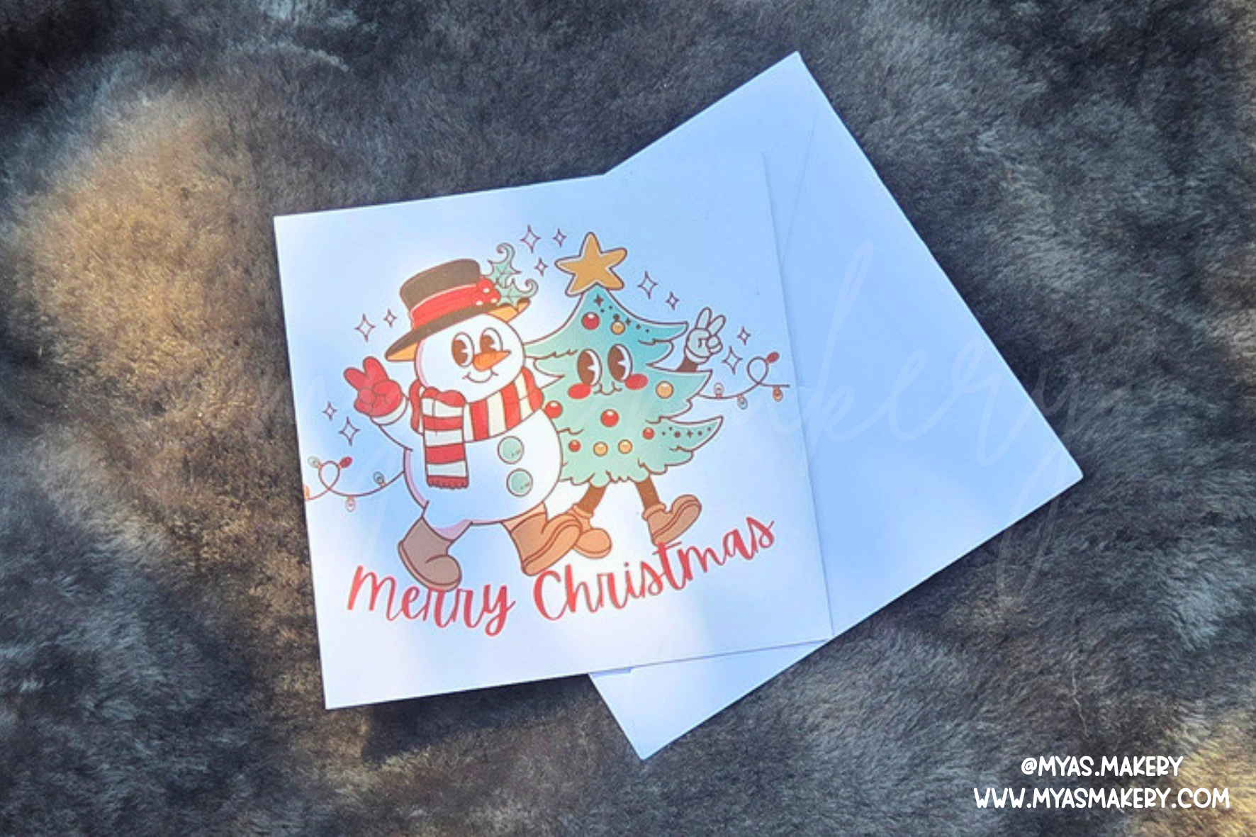 Retro Snowman & Christmas Tree Greeting Card