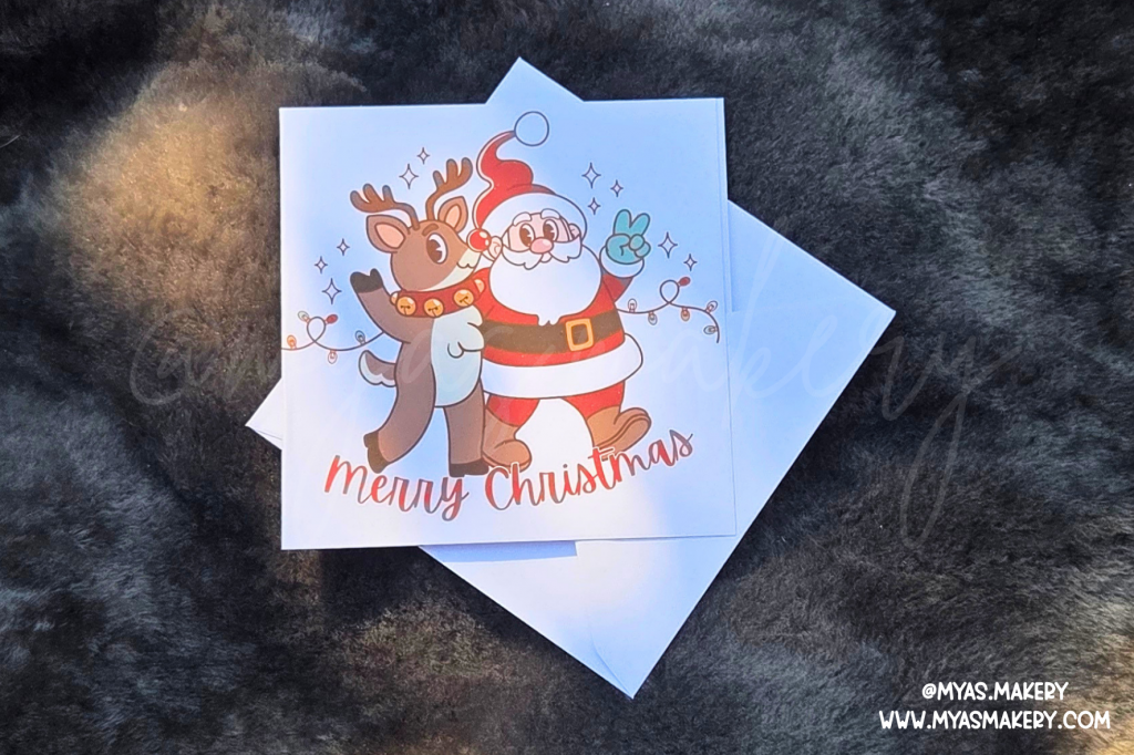 Retro "Merry Christmas" Santa & Reindeer Card